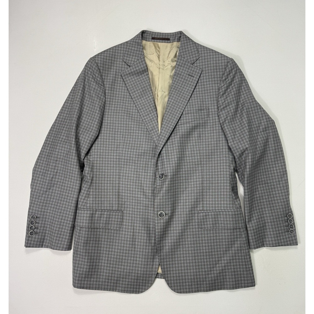 J Hilburn 40R Wool Grey Blue Plaid Blazer Jacket Sport Coat Bespoke Luxury